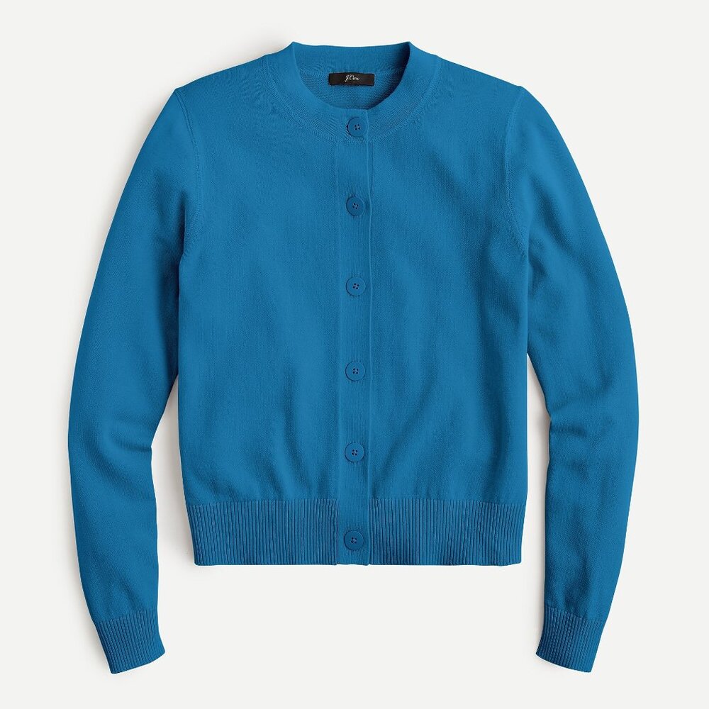 NWT! J. Crew Jackie Cardigan Sweater in Cotton Crepe, Prussian Blue, size M